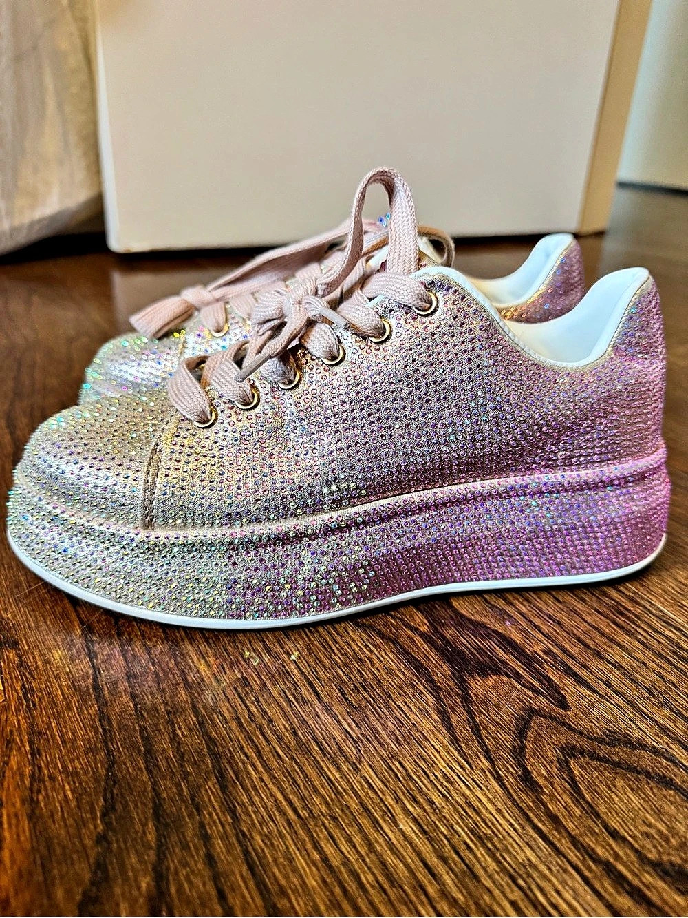 Original AKIRA listing — Azalea Wang Tangy Pink Ombré Rhinestone Sneaker